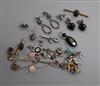 A mixed group of assorted jewellery including two scarab brooches, gem set earrings, pendants etc.                                     