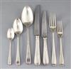 A part canteen of George III Old English beaded pattern flatware for twelve by Ely, Fearn & Chawner, weighable silver 75 oz.           