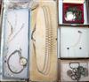 Mixed jewellery including 9ct gem set pendant and earrings and a quantity of costume jewellery.                                        