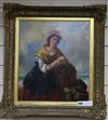 Victorian School, oil on canvas, Fisherwoman on the shore, indistinctly signed and dated 1870, 40 x 35cm                               