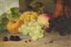 Attributed to Edward Ladell (1821-1886) Still life of grapes, a pomegranite, a peach and a gourd 6.75 x 9.5in.                         