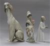 Two Lladro figures, Geisha girl and Valencian girl and a Lladro model of an Afghan hound                                               