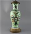 A Chinese famille verte lime green ground vase, late 19th century, H. 42cm including mounts                                            