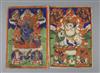 A set of five Tibetan thangkas depicting Buddhist deities, late 19th century, each 20 x 14cm                                           