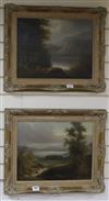 19th century English School, pair of oils on canvas, Lake scenes, 34 x 45cm                                                            