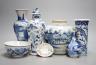 Twelve pieces of 19th century Chinese blue and white tableware and a small famille rose bowl, largest 20cm                                                                                                                  