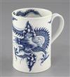 A Worcester 'The Dragon' pattern blue and white mug, c.1760-5, height 11.8cm                                                           