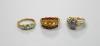 A 9ct gold cabochon sapphire and diamond ring and two other 9ct gold gem-set rings                                                                                                                                          