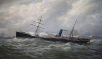 George Parker Greenwood (1850-1904) Steamship at sea 11.5 x 19.75in.                                                                   