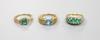 Two 9ct gold emerald-set rings and another 9k gem-set ring                                                                                                                                                                  