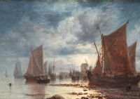 James Webb (1825-1895) Moonlight on the Dutch coast 8 x 12in.                                                                          