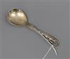 A 1930's Georg Jensen 925 sterling leaf and berry preserve spoon, no. 42, 15cm.                                                        