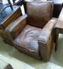 A 1930's French distressed leather club armchair, width 81cm                                                                                                                                                                