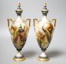 A pair of Royal Worcester Hadley ware Peacock vases and covers 24cm                                                                                                                                                         