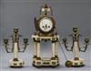 A white alabaster portico clock and garniture height 39.5cm                                                                            