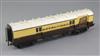 A scratchbuilt GWR Royal Mail TPO Coach, no.614, in chocolate and cream, with bag catcher                                              