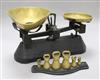 A set of Victorian brass and black painted cast iron scales and weights                                                                