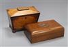 A Georgian burr maple tea caddy and a carved crested box                                                                               
