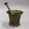 An 18th century bronze pestle and mortar mortar height 12cm                                                                            