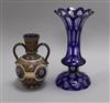 A blue flash cut vase and a Royal Doulton Lambeth two handled vase tallest 28.5cm                                                      