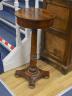 A William IV rosewood drum shaped occasional table, diameter 37cm, height 73cm                                                                                                                                              