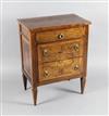 A late 18th century North Italian walnut and pictorial marquetry petit commode, W.2ft .5in. D.1ft 3.75in. H.2ft 8in.                   