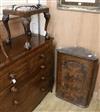 A corner cabinet and a stool on cabriole legs Cupboard W.65cm Stool W.52cm                                                             