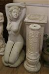 A reconstituted stone baluster pedestal and a square section pedestal, on plinth (2) W.35cm and 30cm                                   