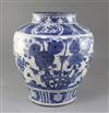 A large Chinese blue and white baluster shaped jar, Ming dynasty or later, height 36cm                                                 