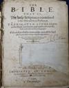 Bible in English - Bible (Geneva version), 8vo, calf, some pages torn, other with loss, Deputies of Christopher Barker, London 1599    