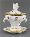 A rare Rockingham porcelain cream bowl, cover and stand, c.1830, H. 28cm                                                               