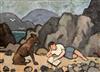 § Sir Kyffin Williams RA KBE (1918-2006) The artist's cousin as a boy reading on a beach, a dog seated beside him 20 x 27in., unframed 