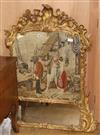 A gilt framed mirror with tapestry W. 100cm approx.                                                                                    