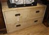 A base section of a military style pine chest, fitted two short and one long drawers W.96cm                                            