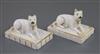 Two Rockingham porcelain figures of terriers, c.1830, L. 9.7cm, ear chips                                                              