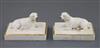 A pair of Rockingham porcelain figures of pointers, c.1830, L. 9.5cm, one restored                                                     