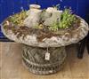 A reconstituted stone garden urn W.90cm approx.                                                                                        