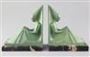 Max Le Verrier. A pair of green patinated spelter bookends, width 6in. height 6.75in.                                                  