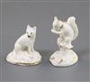 Two Rockingham porcelain toy figures of a squirrel and a foxhound, c.1830, H. 5.1cm and 4cm, chips to ears                             