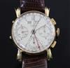 A gentleman's 1940's 18ct pink gold Lusina triple calendar chronograph manual wind wrist watch,                                        