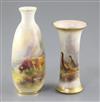 Two Royal Worcester hand painted small vases, c.1937, height 14cm and 11.5cm                                                           