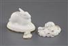 A Rockingham porcelain figure of a hare and two toy groups of rabbits, c.1830, l. 2cm - 6cm (3)                                        