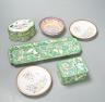 A group of Chinese Canton enamel dishes and two boxes and covers, 24cm                                                                                                                                                      