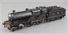 A Bassett-Lowke? O gauge clockwork 4-4-0 compound locomotive and tender, number 601, black livery LMS, overall length 39cms            