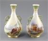 Harry Stinton for Royal Worcester. A pair of two handled bottle vases, c.1909, height 15cm                                             