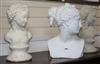 Three white composition busts of young women tallest 44cm                                                                              