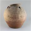 An Egyptian terracotta jar, with four carrying lug handles, Pre-Dynastic, H. 35cm, badly cracked                                       