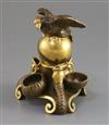 A 19th century French gilt porcelain inkwell, with eagle surmount H. 5.5in.                                                            