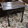 A late 17th century oak rectangular topped side table, on turned supports W.76cm                                                       