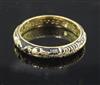 A George II gold and black enamel skeleton momento mori ring, size P/Q.                                                                